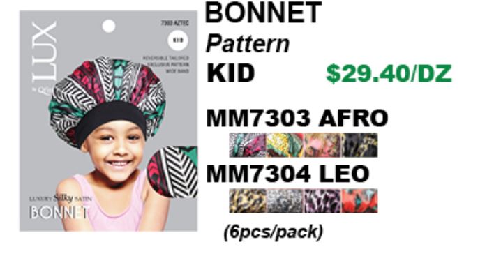 KIDS BONNET PATTERN SILKY SATIN