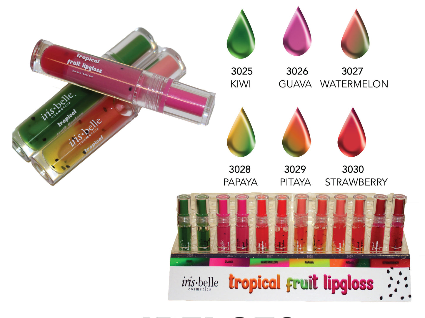 IRIS COLORS TROPICAL FRUIT LIPGLOSS 6COLOR X 12PCS/EA