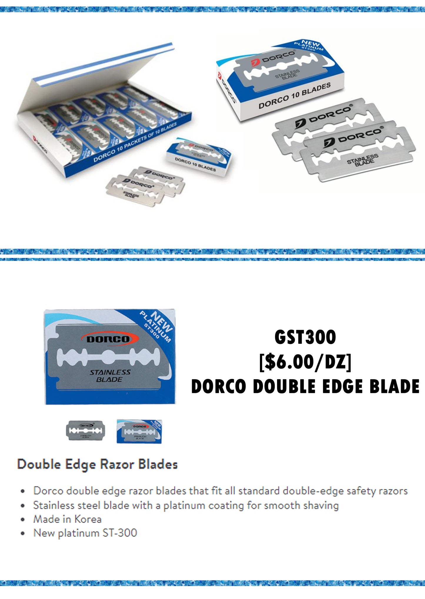 GST300 DORCO DOUBLE EDGE BLADE 10PK/10BX
