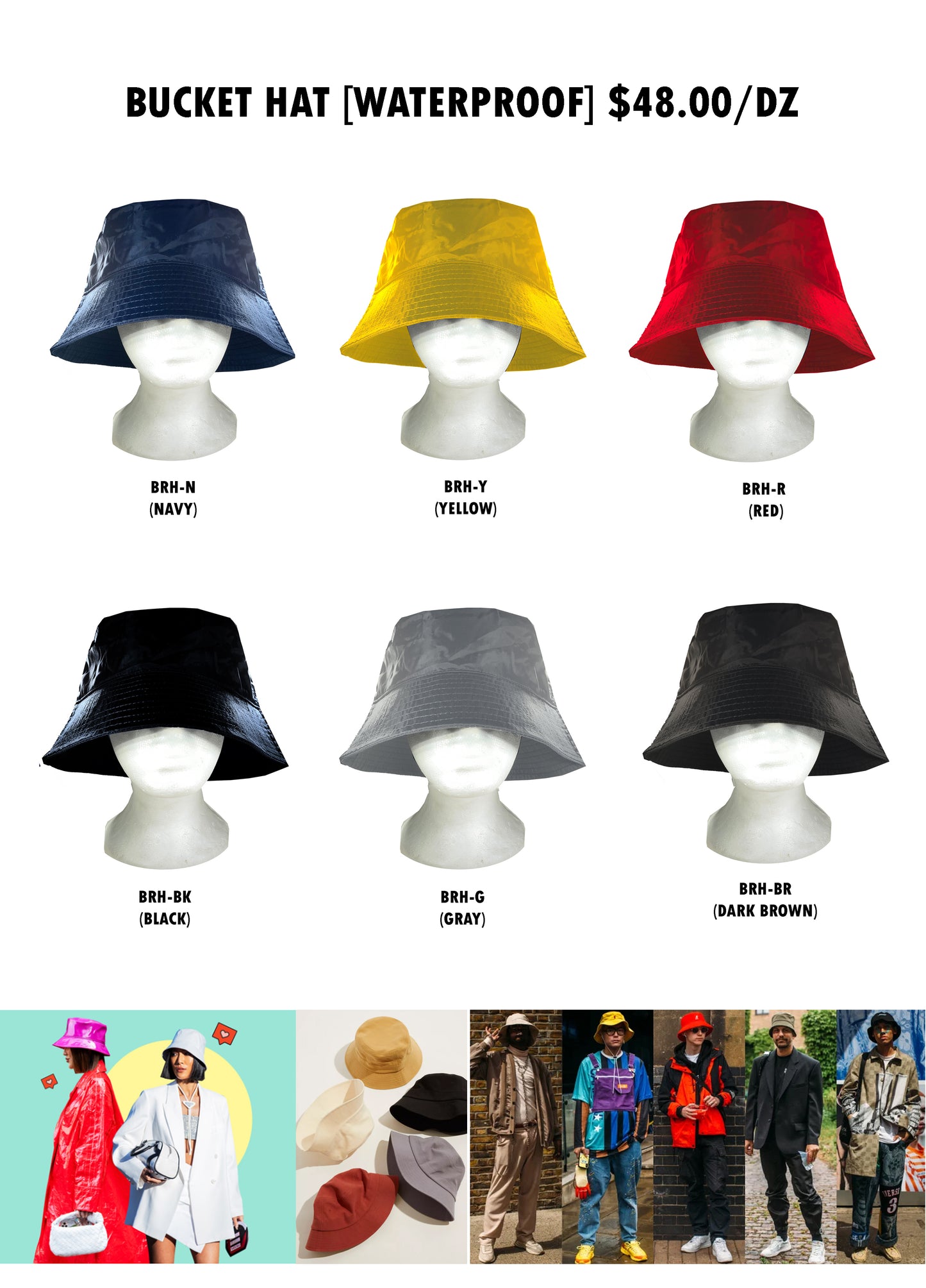 BUCKET RAIN HAT 6 COLOR OPTIONS