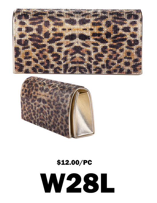 RHINESTONE CLUTCH 7.8"X4"X2" LEOPARD (1PC)