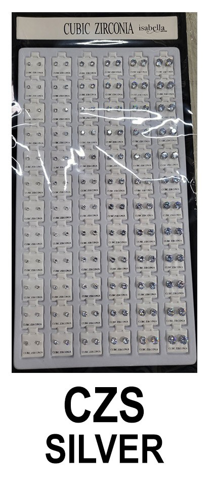 SILVER ROUND STUD EARRING DISPLAY CZS