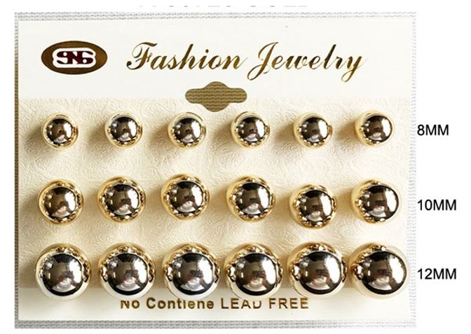 E19G GOLD BALL STUD EARRINGS (12 PAIRS)