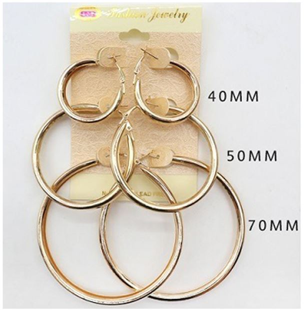 E1G MULTI HOOP GOLD - 3 PAIRS OF PIPE HOOP