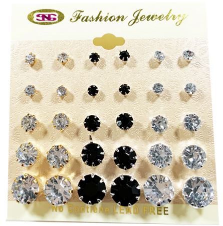 E26 BLACK/SILVER, SILVER/SILVER, SILVER/GOLD STUD EARRINGS (15 PAIRS)