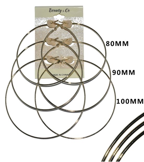 E2G MULTI HOOP GOLD EARRING 3 PAIRS