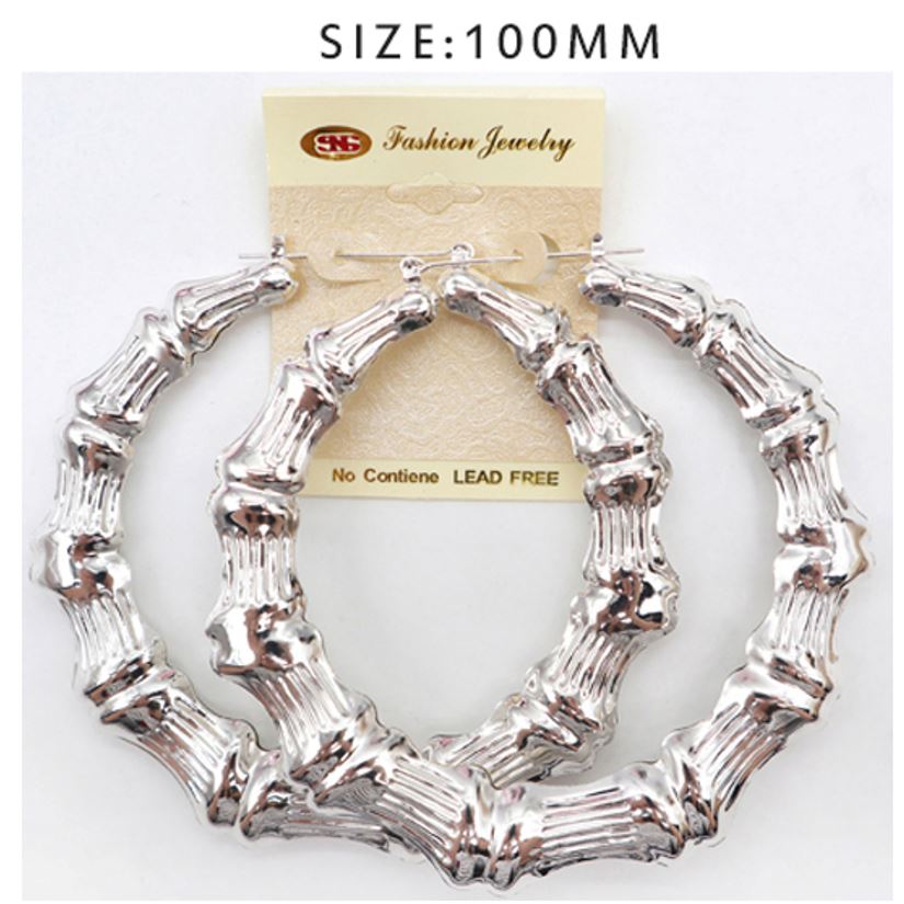 E34S EXTRA LARGE SILVER BAMBOO EARRING
