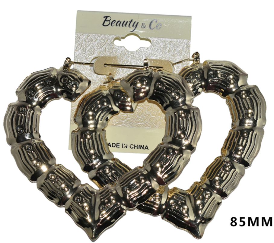 E35G GOLD HEART BAMBOO EARING