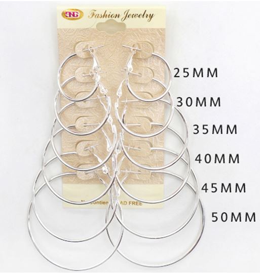 E5S MULTI HOOP 6 PAIRS SILVER EARRINGS