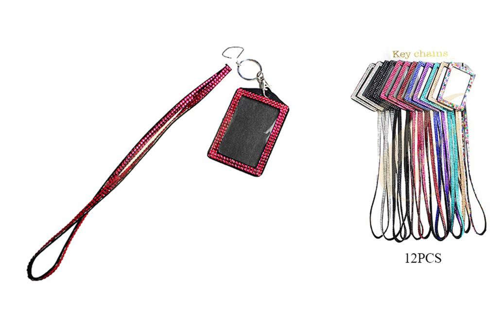 IDR024A RHINESTONE LANYARD ID CARD HOLDER WITH KEY CHAIN