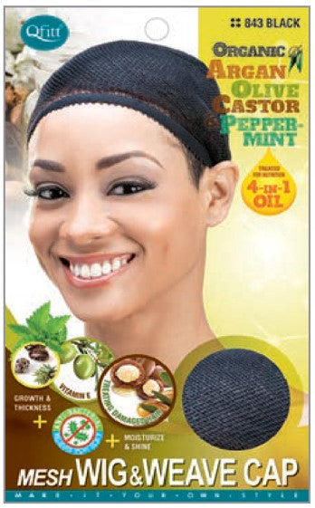 MM843/8431 M&M ORGANIC MESH WIG&WEAVE CAP CLOSE TOP - BLACK/BROWN