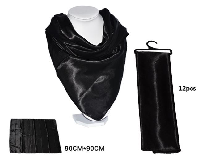 SF2418B BLACK SATIN SILKY SCARF