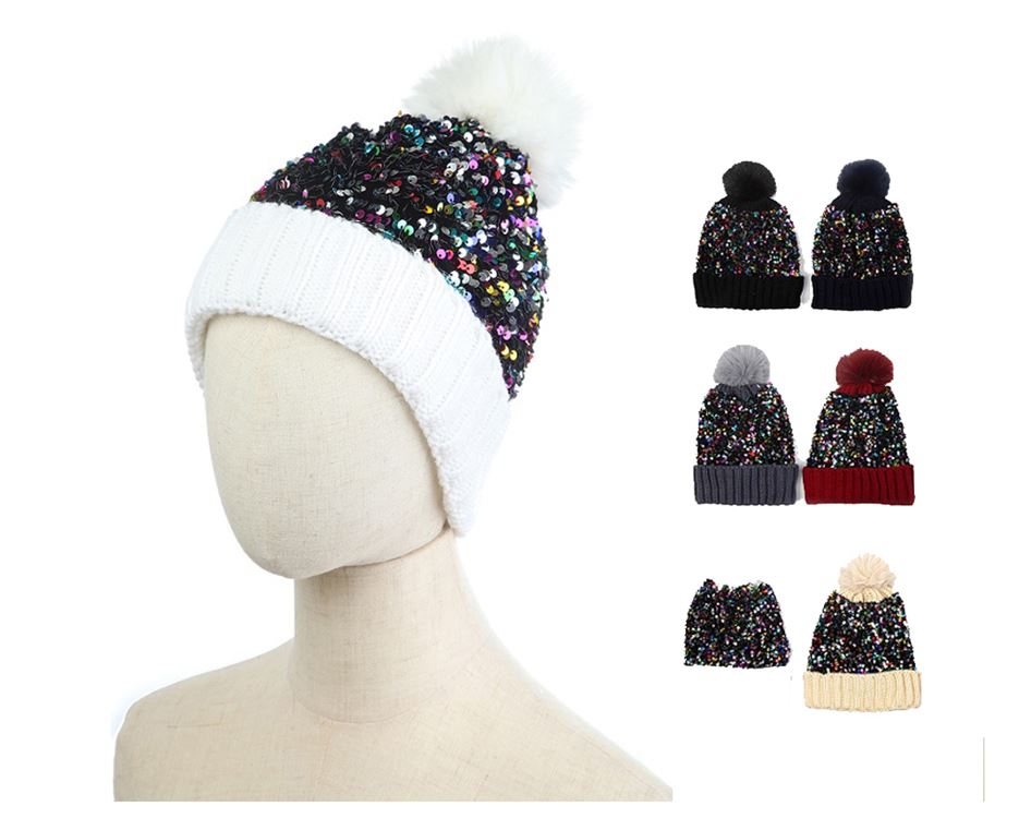 WH1150 WINTER PEARL POM BEANIE HAT