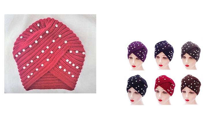 WTB1232 WINTER TURBAN WITH PEARL AND STONE