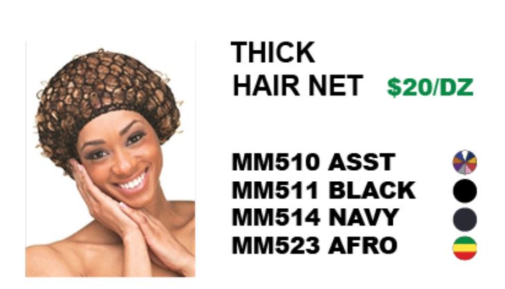 MM510/511/514/523 M&M THICK HAIR NET (FISH NET) - ASST/BLACK/NAVY/AFRO