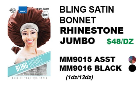 MM9015/MM9016 M&M BLING SATIN BONNET RHINESTONE JUMBO - ASSORTED/BLACK