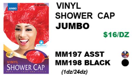 MM197/MM198 M&M VINYL SHOWER CAP JUMBO  - ASSORTED/BLACK