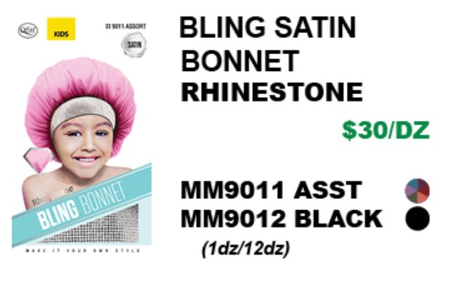 MM9011/MM9012 M&M BLING SATIN BONNET RHINESTONE - ASSORTED/BLACK
