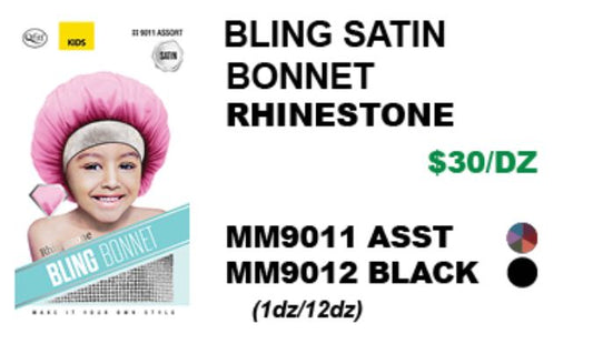 MM9011/MM9012 M&M BLING SATIN BONNET RHINESTONE - ASSORTED/BLACK