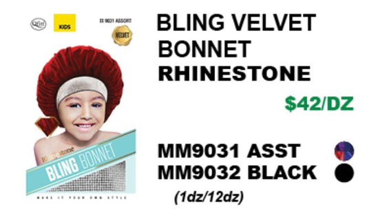 MM9031/MM9032 M&M BLING VELVET BONNET RHINESTONE - ASSORTED/BLACK