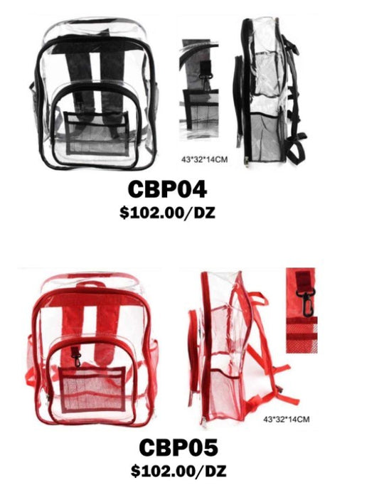 CLEAR BACKPACK BLACK & RED