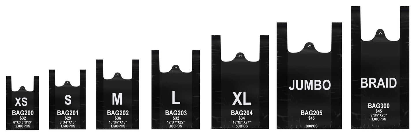 BAG206, 2X-SMALL(2,600/PK) BX) SHOPPING BAG (BLACK)