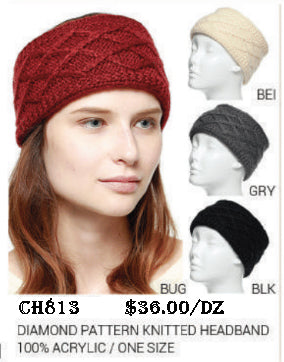 CH813 DZ) DIAMOND PATTERN KNITTED HEADBAND