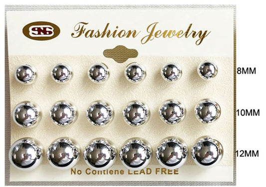 E19S SILVER BALL STUD EARRINGS (12 PAIRS)