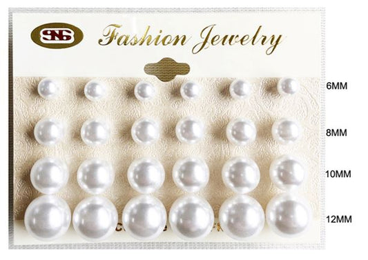 E22W SMALL PEARL STUD EARRING WHITE (12 PAIRS)