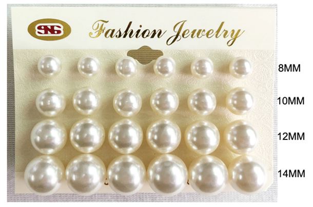 E23C LARGE PEARL STUD EARRING CREAM (9 PAIRS)