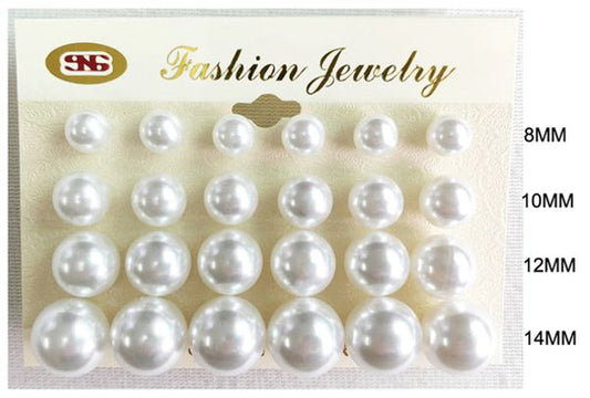E23W LARGE PEARL STUD EARRING WHITE (9 PAIRS)