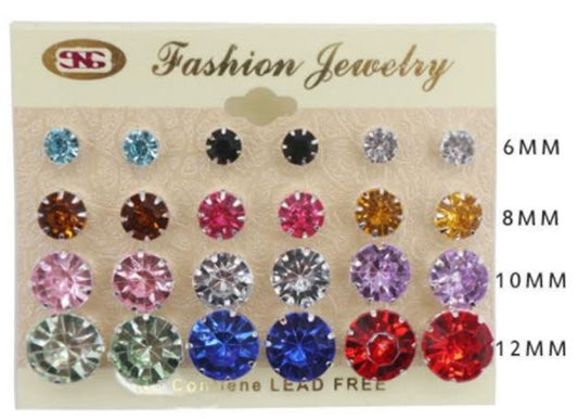E24L LARGE COLORFUL STUD EARRINGS (12 PAIRS)