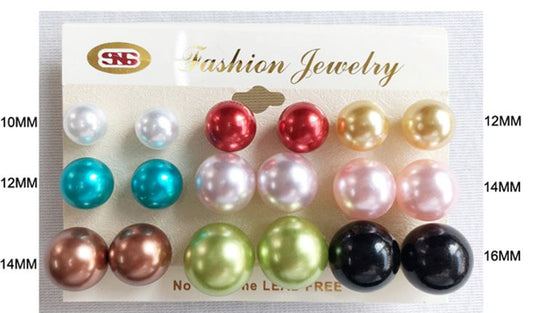 E25L COLOR PEARL STUD EARRINGS LARGE (9 PAIRS)