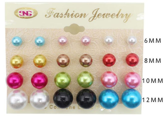 E25S COLOR PEARL STUD EARRINGS SMALL (12 PAIRS)