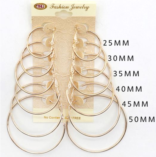 E5G MULTI HOOP 6 PAIRS GOLD EARRINGS