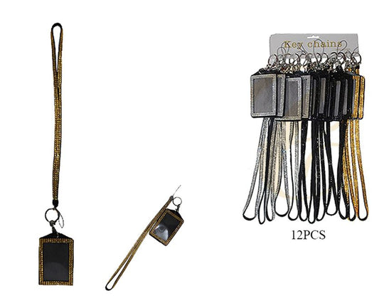 IDR024B BLACK  RHINESTONE LANYARD ID CARD HOLDER WITH KEY CHAIN