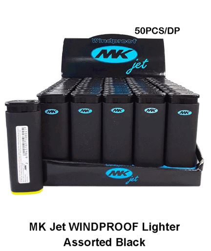 LIG201/LIG202 MK JET WINDPROOF LIGHTER BLACK/COLOR 50PCS/DP