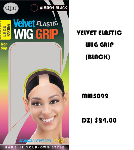 MM5091 BLACK DZ) VELVET ELASTIC WIG GRIP - BLACK #5091