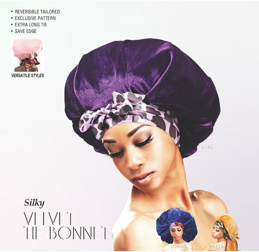 VELVET TIE BONNET SILKY SATIN