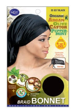 MM836/837 M&M ORGANIC BRAID BONNET CAP LARGE - ASST/BLACK