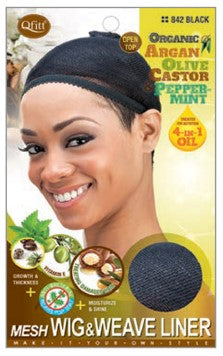 MM842/8422 M&M ORGANIC WIG LINER CAP OPEN TOP - BLACK/BEIGE