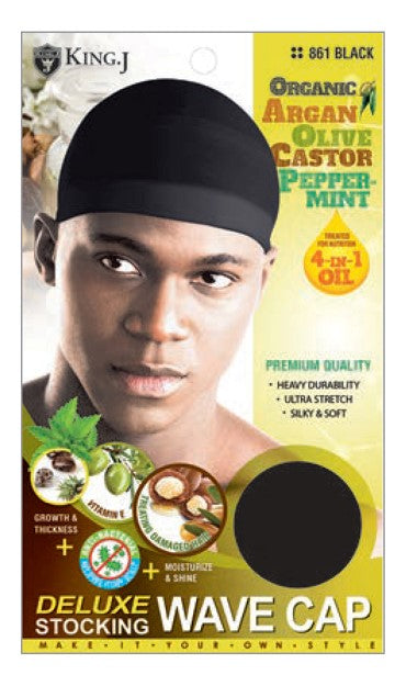 MM861 M&M 4 IN 1 OIL DELUXE STOCKING WAVE CAP - BLACK