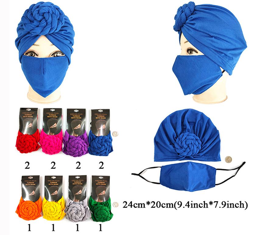 TB48013 TURBAN WITM MASK ASSORT/BLACK