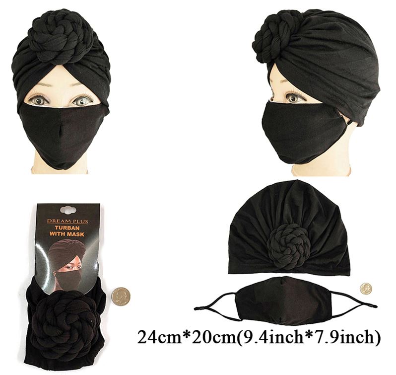 TB48013 TURBAN WITM MASK ASSORT/BLACK