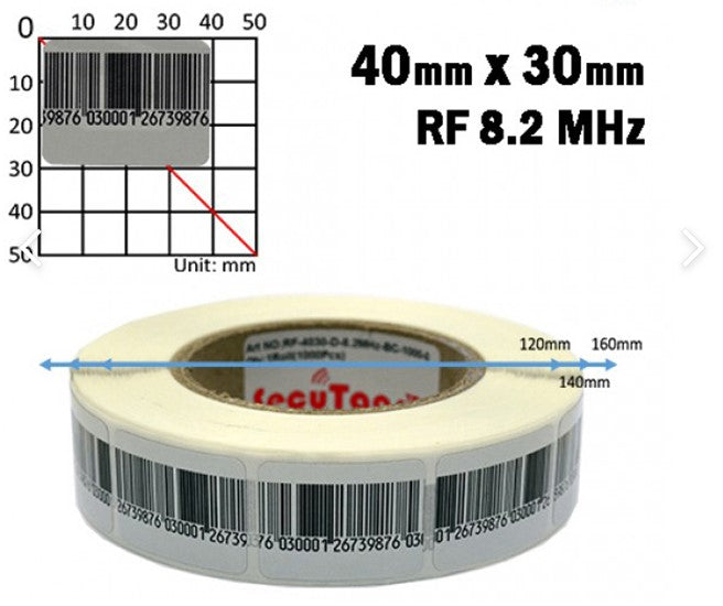 UI47/UI47R PAPER BARCODE LABEL 40X30 BOX/ROLL