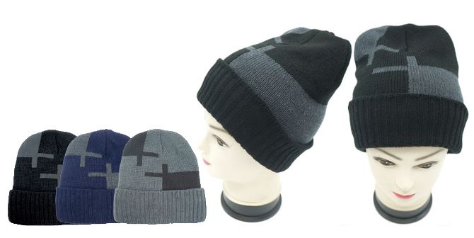 WH9496 ASSORT MEN'S KNITE HAT WITH FUR